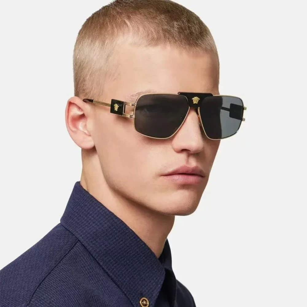 Versace VE2251 100287 Sunglasses Gold Dark Grey Metal Pilot Unisex